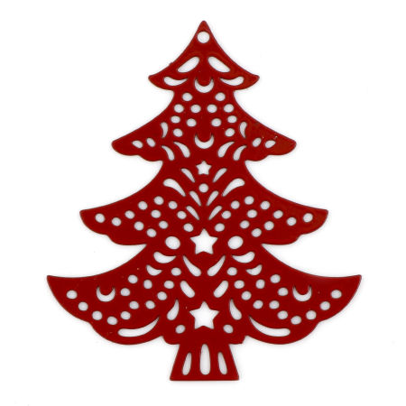 Immagine di 10 Pz Lega di Ferro Filigree Stamping Ciondoli Pendenti Rosso Albero di Natale Pittura 4cm x 3.5cm