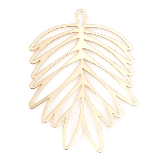 Imagen de Hierro Filigrana Estampación Colgantes Hoja KC Dorado 3.8cm x 2.8cm, 10 Unidades