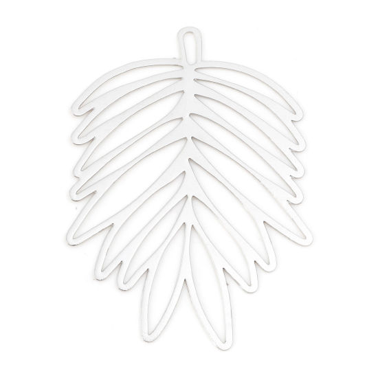 Imagen de Hierro Filigrana Estampación Colgantes Hoja Tono de Plata 3.8cm x 2.8cm, 10 Unidades
