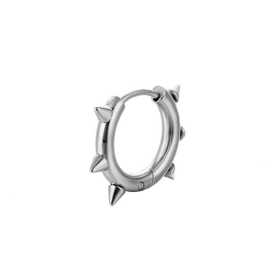 Imagen de Acero Inoxidable Punk Pendientes Círculos Tono de Plata Remache Ronda 10mm x 2.5mm, Post/ Wire Size: (18 gauge), 2 Unidades