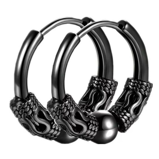 Picture of Stainless Steel Punk Hoop Earrings Black Ball Dragon 14mm x 2.5mm, Post/ Wire Size: (18 gauge), 1 Pair