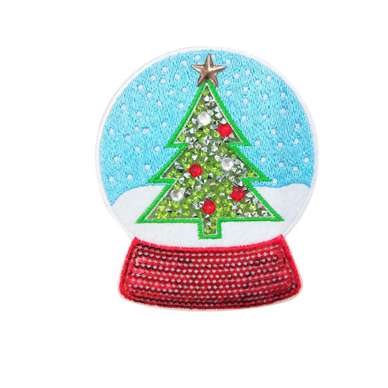 テリレン クリスマス アイロンのパッチ（接着剤付き） DIY スクラップブッキング クラフト 多色 クリスマスツリー 刺繍 10cm x 8.5cm、 5 個 の画像