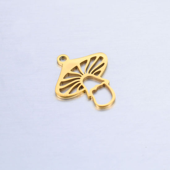 Imagen de 304 Acero Inoxidable Colgantes Charms Seta Chapado en Oro Hueco 17mm x 14.5mm, 5 Unidades