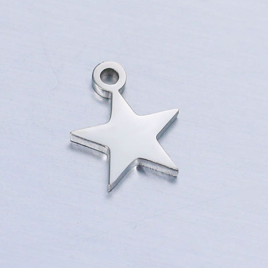 Picture of 304 Stainless Steel Galaxy Charms Silver Tone Pentagram Star Polished 9.5mm x 7mm, 5 PCs