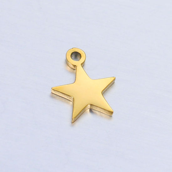Picture of 304 Stainless Steel Galaxy Charms Gold Plated Pentagram Star Polished 9.5mm x 7mm, 5 PCs