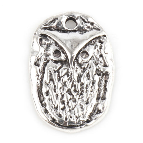 Picture of Zinc Based Alloy Maya Charms Antique Silver Color Oval Owl 17mm x 12mm, 20 PCs