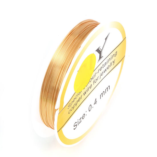 Изображение Медь провод бусы Нитки и Шнуры 14-каратный золотой цвет 0.4мм (26 калибров) 1 Рулон (Примерно 10 M/Рулон)
