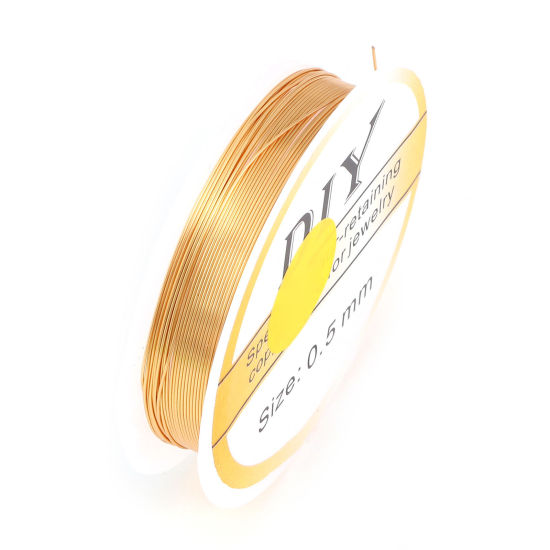 Изображение Медь провод бусы Нитки и Шнуры 14-каратный золотой цвет 0.5мм (24 калибров) 1 Рулон (Примерно 6.5 M/Рулон)