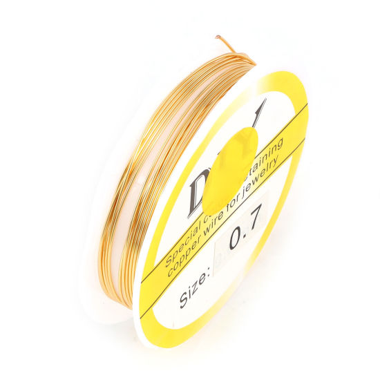 銅 ビーズワイヤー ワイヤー 糸 K14ゴールドカラー 0.7mm （21号）、 1 巻 (約 3 M/巻) の画像