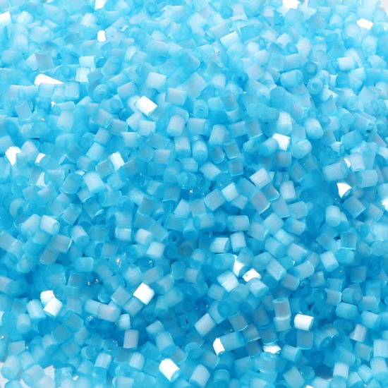 Picture of Glass Seed Beads Cylinder Skyblue Cat's Eye Imitation About 2mm x 2mm, Hole: Approx 0.8mm, 200 Grams