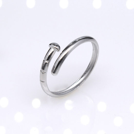 Picture of Stainless Steel Punk Open Adjustable Rings Silver Tone Nail 17.3mm(US Size 7), 2 PCs