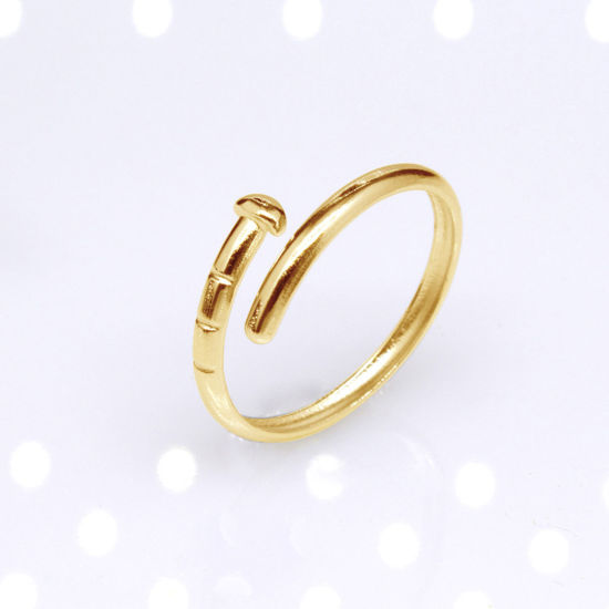 Picture of Stainless Steel Punk Open Adjustable Rings Gold Plated Nail 17.3mm(US Size 7), 2 PCs