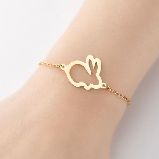 Bild von Edelstahl Haustier Silhouette Armband Vergoldet Hase Hohl 13.5cm lang, 1 Strang