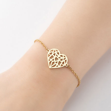 Bild von Edelstahl Valentinstag Armband Vergoldet Herz Hohl 13.5cm lang, 1 Strang