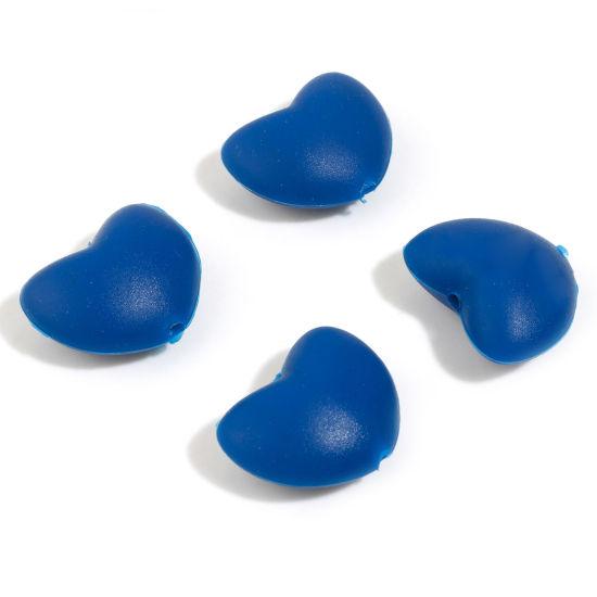 Picture of Silicone Valentine's Day Spacer Beads Heart Dark Blue About 20mm x 16mm, Hole: Approx 2.2mm, 5 PCs