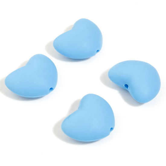 Picture of Silicone Valentine's Day Spacer Beads Heart Blue About 20mm x 16mm, Hole: Approx 2.2mm, 5 PCs