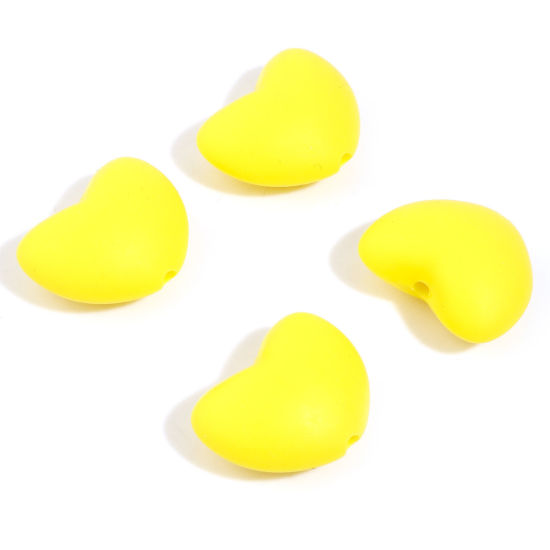 Picture of Silicone Valentine's Day Spacer Beads Heart Yellow About 20mm x 16mm, Hole: Approx 2.2mm, 5 PCs