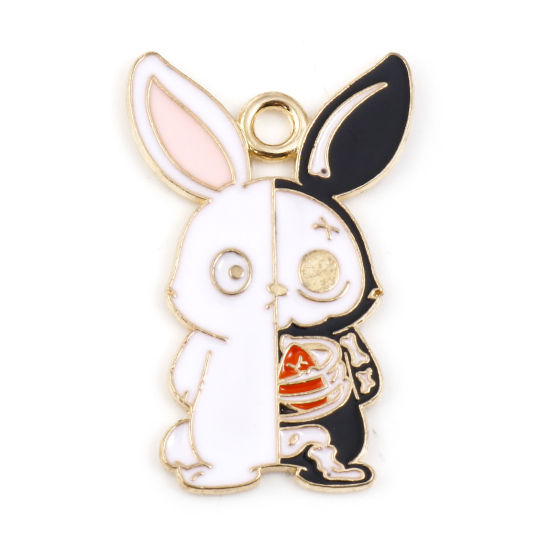 Bild von Zinklegierung Halloween Charms Hase Vergoldet Bunt Skelett Schädel Emaille 28mm x 18mm, 5 Stück