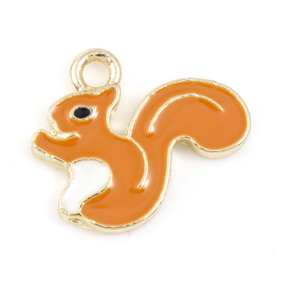 Picture of Zinc Based Alloy Charms Gold Plated Orange Squirrel Animal Enamel 18mm x 15mm, 10 PCs