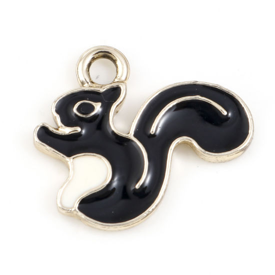 Picture of Zinc Based Alloy Charms Gold Plated Black Squirrel Animal Enamel 18mm x 15mm, 10 PCs