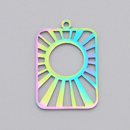 Immagine di Acciaio Inossidabile Galassia Charms Rettangolo Multicolore Sole Filigrana 27mm x 18mm, 2 Pz