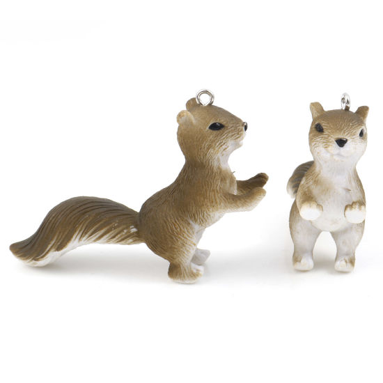 Picture of Resin 3D Pendants Squirrel Animal Silver Tone Taupe 5.8cm x 3.7cm, 2 PCs