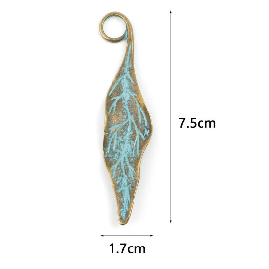 Imagen de Zamak Patina Colgantes Hoja Tono Bronce 7.5cm x 1.7cm, 5 Unidades