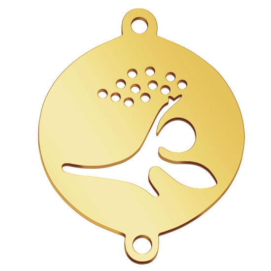 Immagine di 304 Acciaio Inossidabile Connettore Tondo Oro Placcato Fata Filigrana 21mm x 17mm, 2 Pz