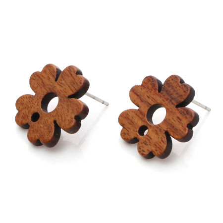 Bild von Natürliches Holz Ohrring Ohrstecker Zubehör Blumen Braun M/Öse 18mm x 17mm, Drahtstärke: (21 gauge), 10 Stück