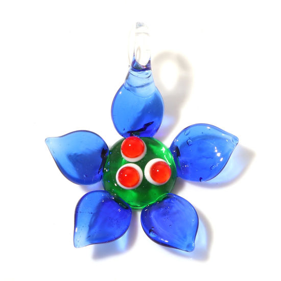 Bild von Muranoglas Anhänger Blumen Blau 4cm x 3.4cm, 2 Stück