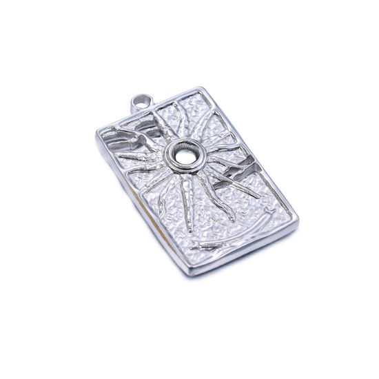 Изображение 201 Нержавеющая Сталь галактика Подвески Прямоугольник Серебряный Тон Солнце 30мм x 18.5мм, 1 ШТ