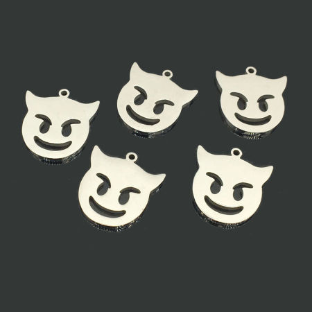 Stainless Steel Halloween Charms Silver Tone The Devil Hollow 18mm x 16mm, 5 PCs