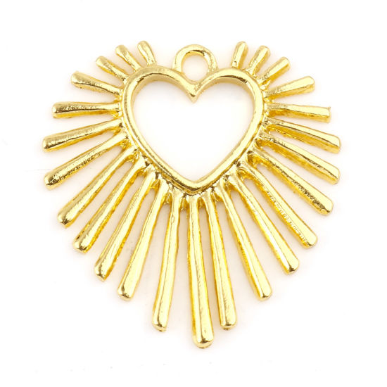 Immagine di Lega di Zinco Galassia Ciondoli Cuore Oro Placcato Raggi del Sole Filigrana 28mm x 27mm , 10 Pz