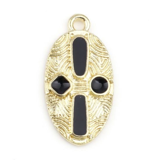 Immagine di Lega di Zinco Religione Charms Ovale Oro Placcato Nero Croce Smalto 23mm x 12mm , 10 Pz