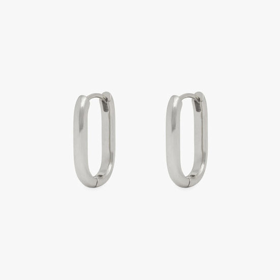 Picture of Brass Ins Style Hoop Earrings Platinum Plated U-shaped 1.8cm x 1.2cm, 1 Pair                                                                                                                                                                                  
