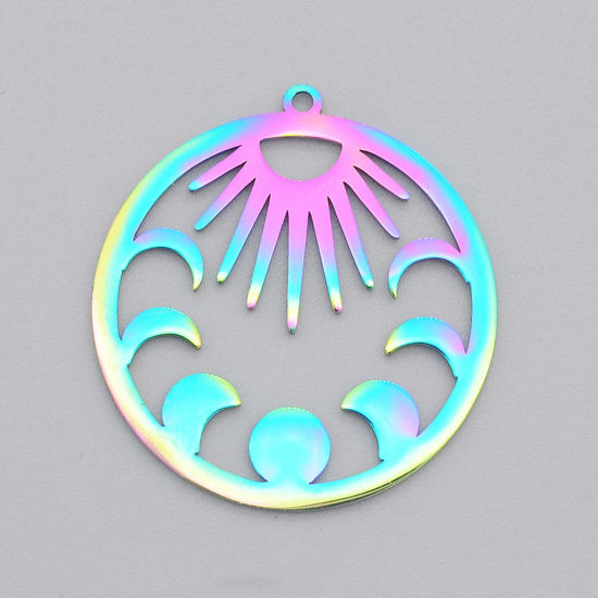 Image de Pendentifs en Acier Inoxydable Galaxie Éclipse de Lune Multicolore Rond Creux 3cm x 2.8cm , 1 Pièce
