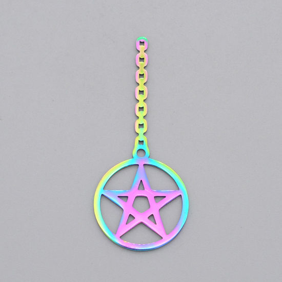Image de Pendentifs en Acier Inoxydable Galaxie Rond Multicolore Pentacle Creux 4.8cm x 2cm , 1 Pièce
