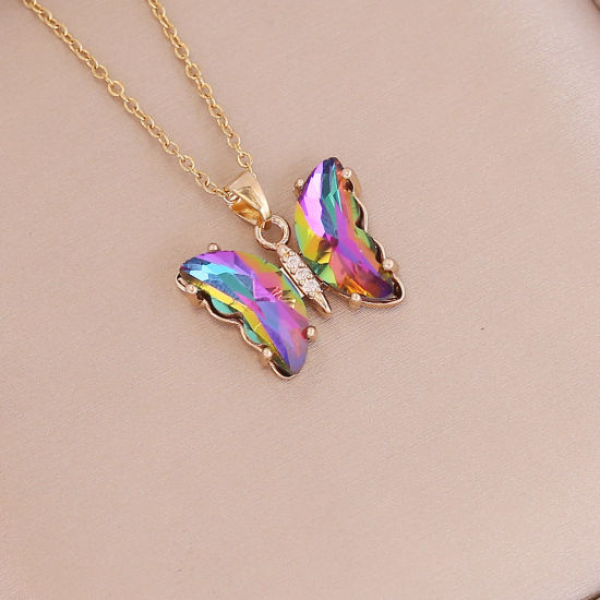Picture of Brass & Glass Insect Necklace Butterfly Animal Gold Plated Multicolor 40cm(15 6/8") long, 1 Piece                                                                                                                                                             