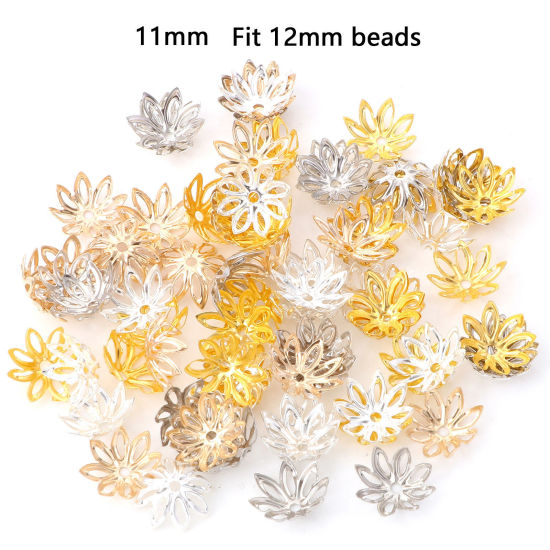 Bild von Eisenlegierung Perlkappen Blumen Zufällig mixt Hohl (für Perlengröße: 12mm D.) 11mm x 11mm, 100 Stück