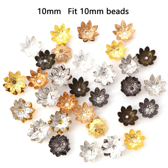 Picture of Iron Based Alloy Beads Caps Flower At Random Mixed (Fit Beads Size: 10mm Dia.) 10mm x 10mm, 100 PCs