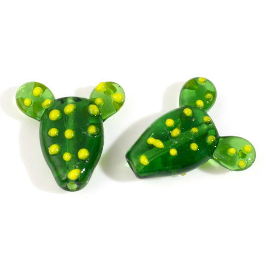 Bild von Muranoglas 3D Perlen Kaktus Grün ca 22mm x 21mm, Loch:ca. 1.4mm, 2 Stück