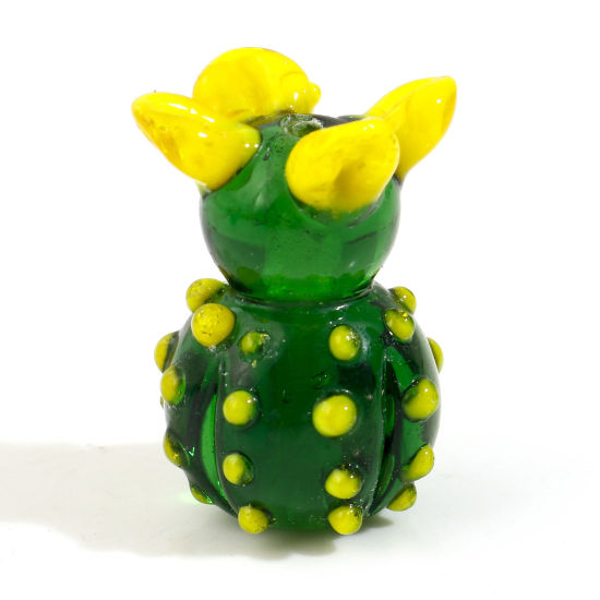 Bild von Muranoglas 3D Perlen Kaktus Grün ca 22mm x 17mm, Loch:ca. 1.8mm, 2 Stück