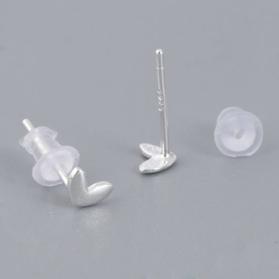 Picture of Sterling Silver Ins Style Ear Post Stud Earrings Silver Color Heart 5mm x 3mm, Post/ Wire Size: (21 gauge), 1 Pair