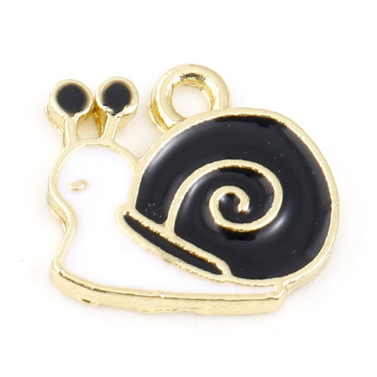 Picture of Zinc Based Alloy Charms Gold Plated Black Snail Animal Enamel 13mm x 12mm, 10 PCs