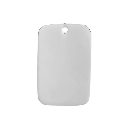 Picture of 1 Piece 304 Stainless Steel Blank Stamping Tags Pendants Rectangle Silver Tone Double-sided Polishing 31mm x 20mm
