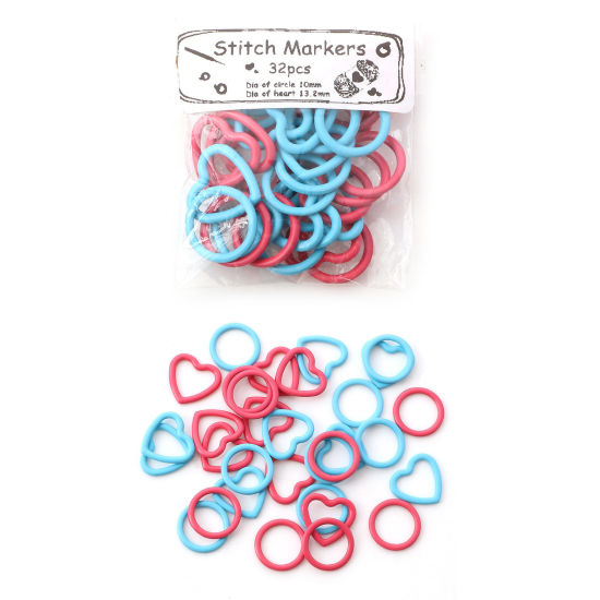 Bild von Zinklegierung Stricken Stitch Markers Herz Bunt Rund 12.5mm, 13mm x 12mm, 1 Set ( 32 Stücke/Set)