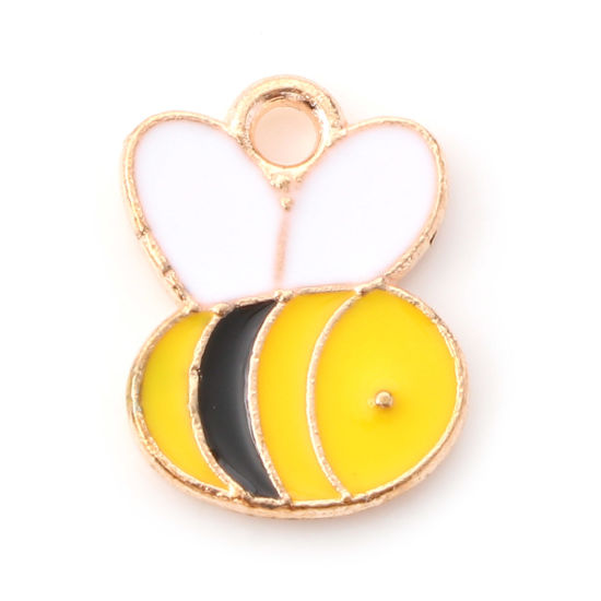 Picture of Zinc Based Alloy Insect Charms Gold Plated Multicolor Bee Animal Enamel 14mm x 11mm, 10 PCs