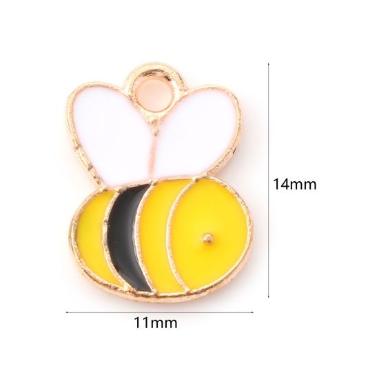 Picture of Zinc Based Alloy Insect Charms Gold Plated Multicolor Bee Animal Enamel 14mm x 11mm, 10 PCs