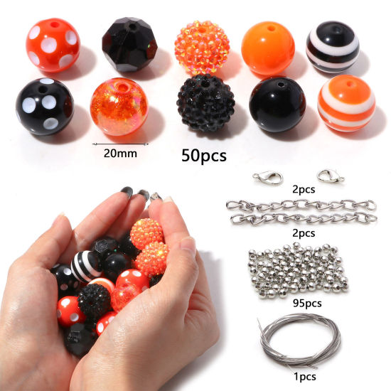 アクリル ハロウィン ビーズ DIY 手作り ネックレスジュエリー 円形 ランダムな色縞模様 約 20mm 直径、 穴：約 2.6mm、 1 セット (約 50 個/パッケージ) の画像