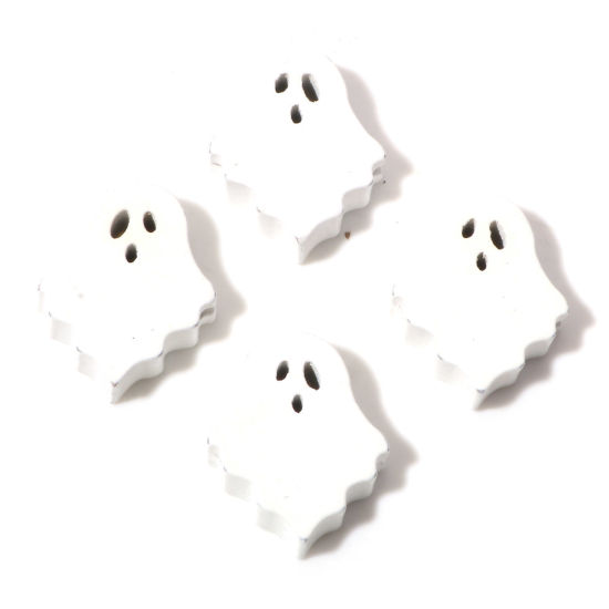 Picture of Wood Halloween Spacer Beads Round White Ghost About 24mm x 20mm, Hole: Approx 2.5mm, 20 PCs